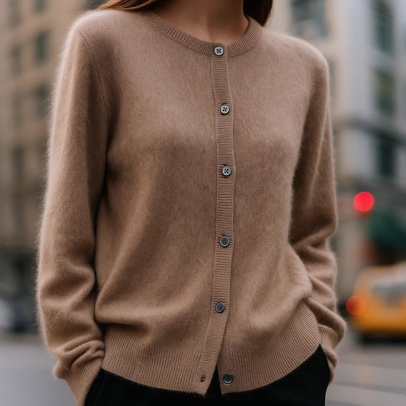 Women’s Featherlight Mink-Cashmere-Like Button-Up Knit Cardigan
