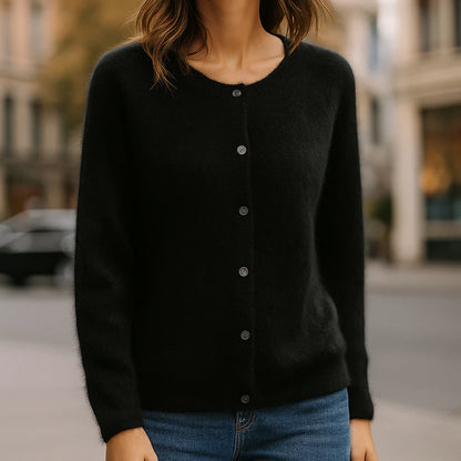 Women’s Featherlight Mink-Cashmere-Like Button-Up Knit Cardigan
