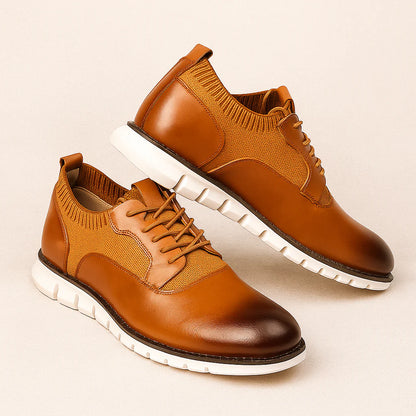 Men’s Leather-Look and Knit Lightweight Cushioned Lace-Up Shoes