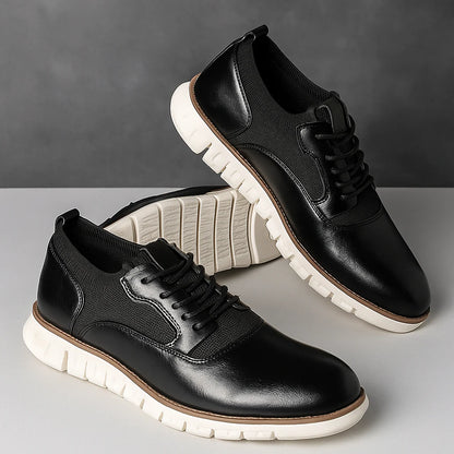 Men’s Leather-Look and Knit Lightweight Cushioned Lace-Up Shoes