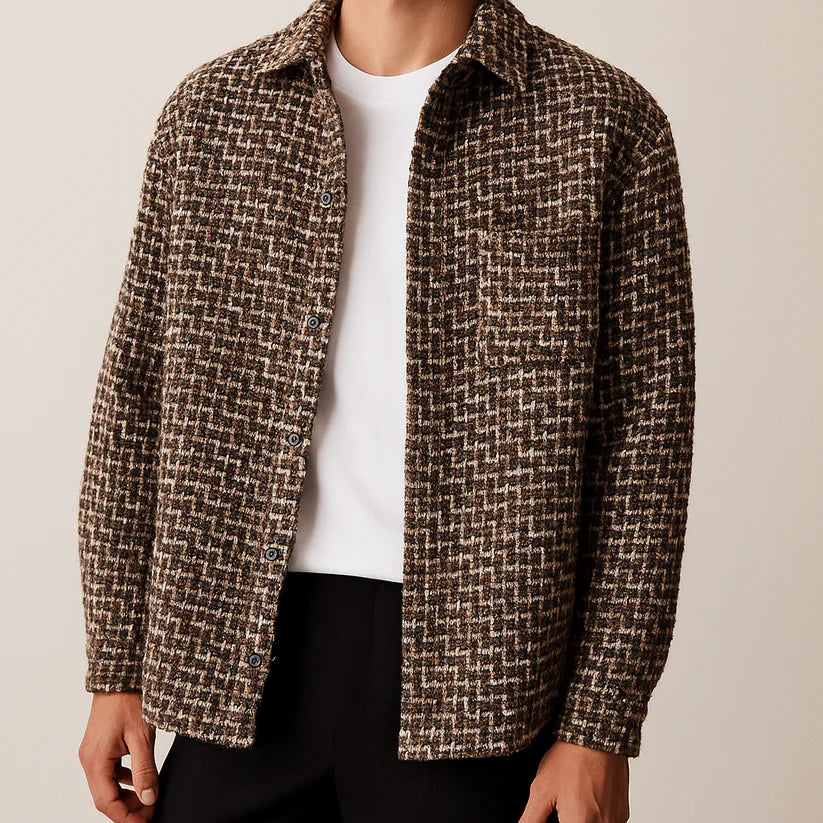 Men's Houndstooth Cotton Tweed Winter Shacket