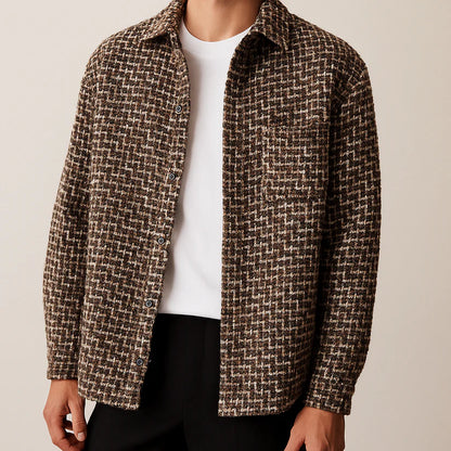 Men's Houndstooth Cotton Tweed Winter Shacket