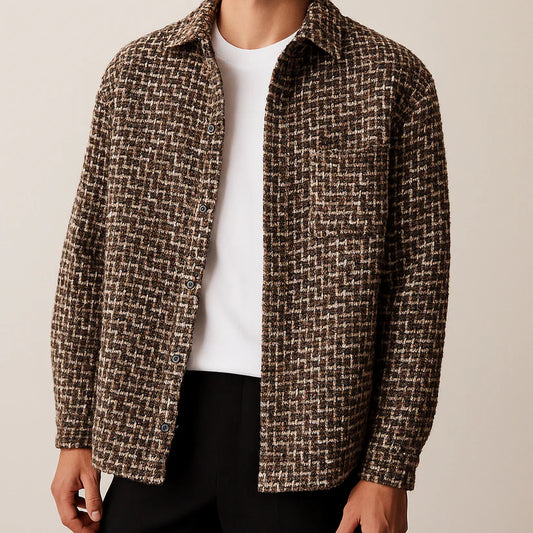 Men's Houndstooth Cotton Tweed Winter Shacket