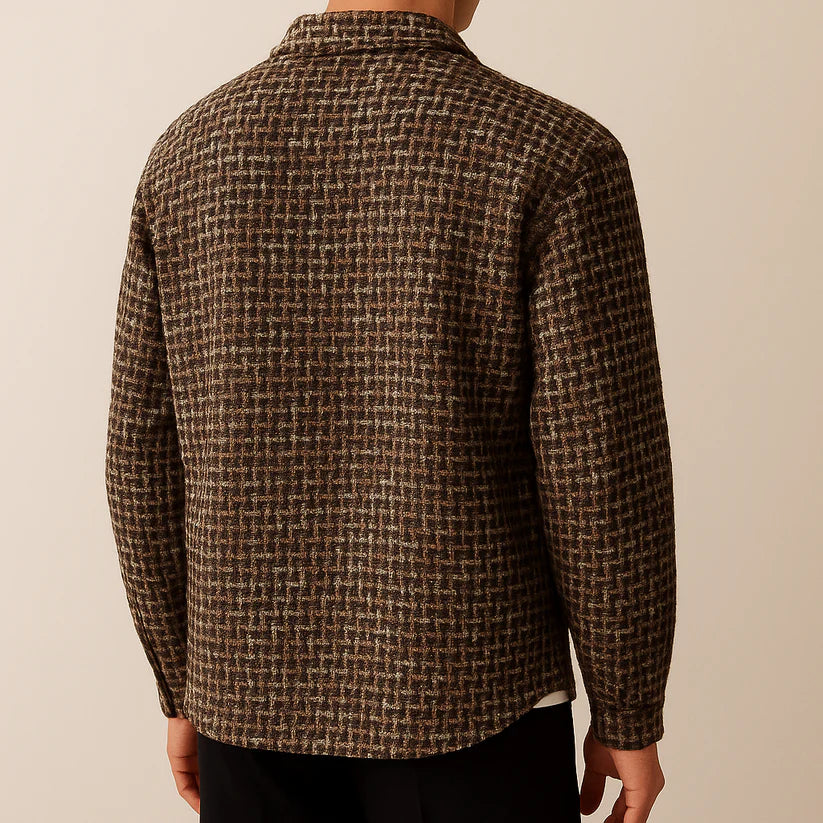 Men's Houndstooth Cotton Tweed Winter Shacket