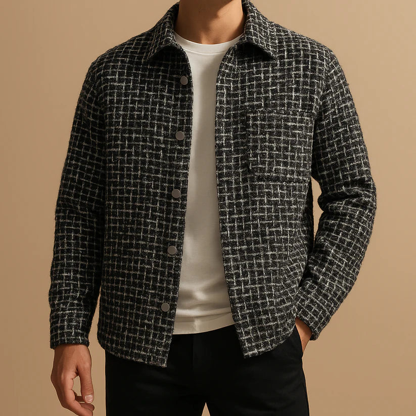 Men's Houndstooth Cotton Tweed Winter Shacket