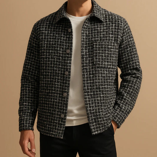 Men's Houndstooth Cotton Tweed Winter Shacket