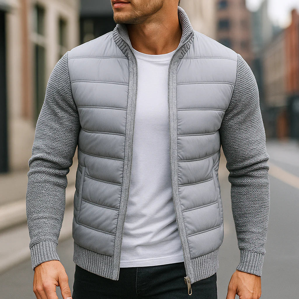 Men’s Quilted Puffer-Body Knit-Fleece Sleeve Jacket
