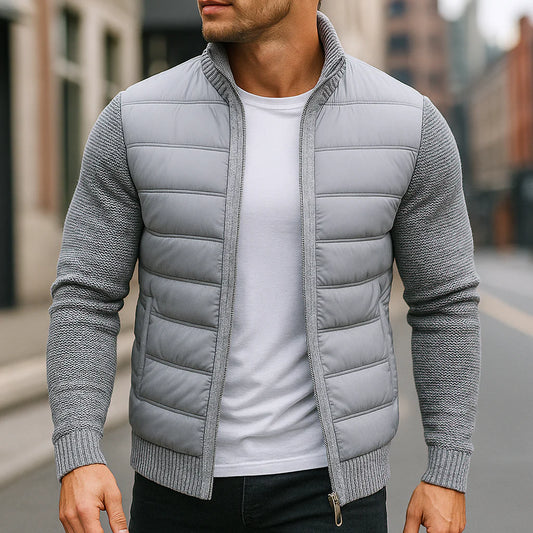 Men’s Quilted Puffer-Body Knit-Fleece Sleeve Jacket