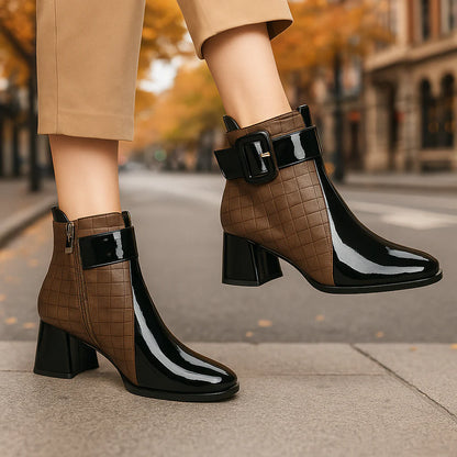 Women’s Polished Leather-Look Buckle Detail Ankle Boots