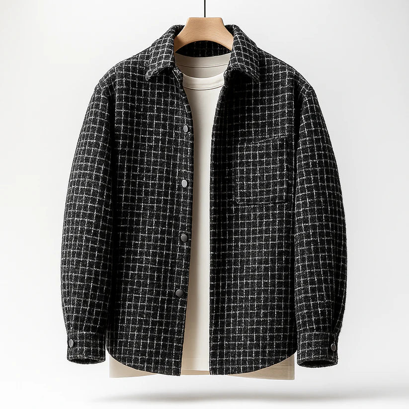 Men's Houndstooth Cotton Tweed Winter Shacket