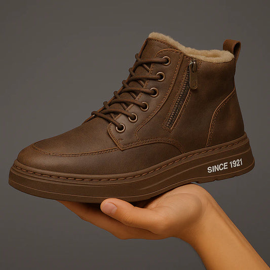 Men’s Fleece-Lined Leather-Look High-Top Trainers