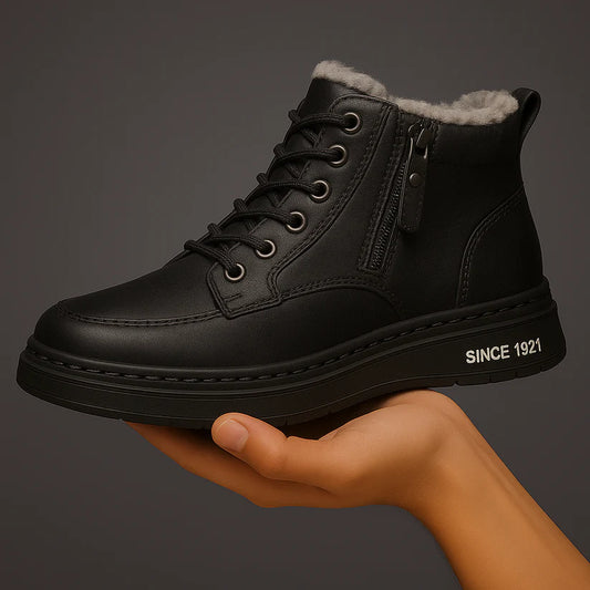 Men’s Fleece-Lined Leather-Look High-Top Trainers