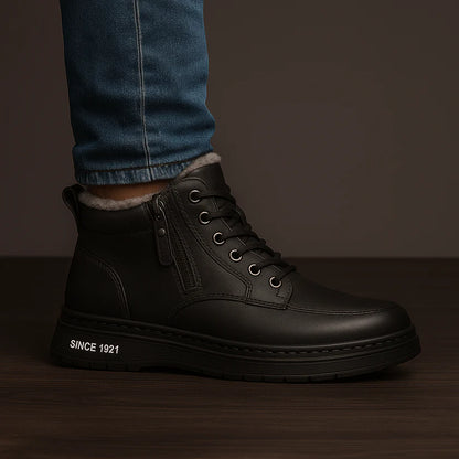 Men’s Fleece-Lined Leather-Look High-Top Trainers