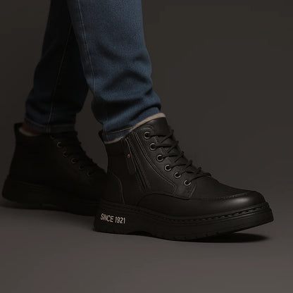 Men’s Fleece-Lined Leather-Look High-Top Trainers