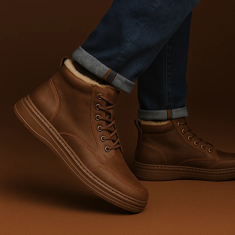 Men’s Fleece-Lined Leather-Look High-Top Trainers