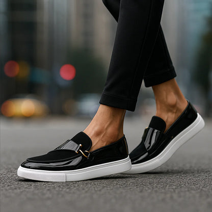 Men’s Textured Leather Gold-Hook Slip-On Trainers