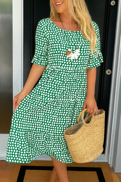 Women’s Flared Polka Dot Midi Dress with Relaxed Fit