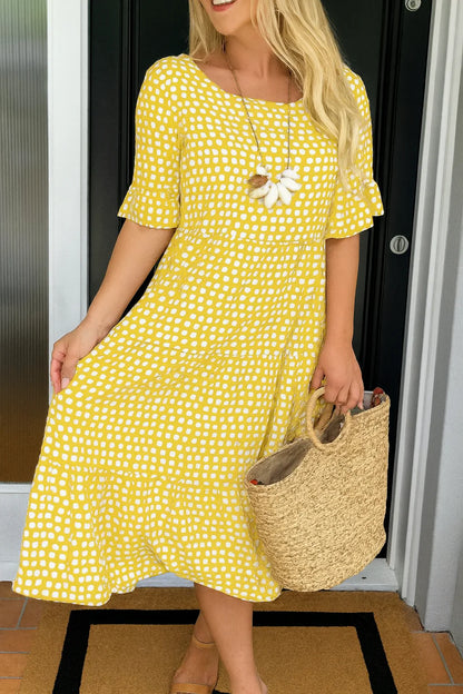 Women’s Flared Polka Dot Midi Dress with Relaxed Fit
