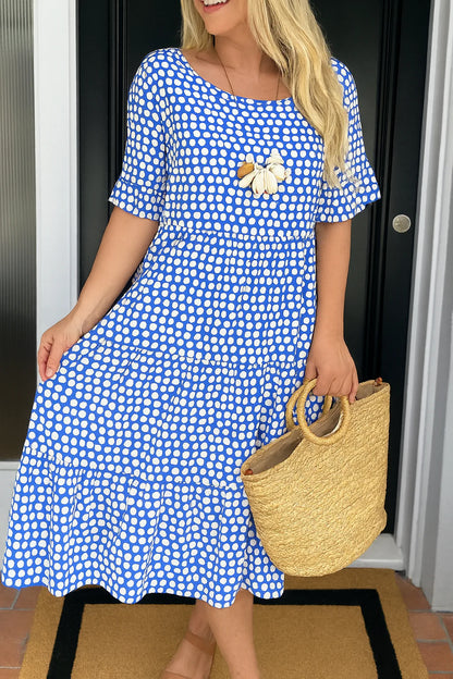 Women’s Flared Polka Dot Midi Dress with Relaxed Fit