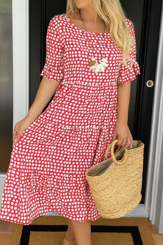 Women’s Flared Polka Dot Midi Dress with Relaxed Fit