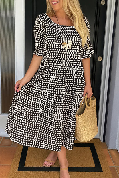 Women’s Flared Polka Dot Midi Dress with Relaxed Fit