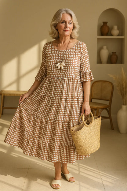 Women’s Flared Polka Dot Midi Dress with Relaxed Fit