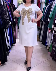 Women’s Rhinestone Bow Short Sleeve Dress