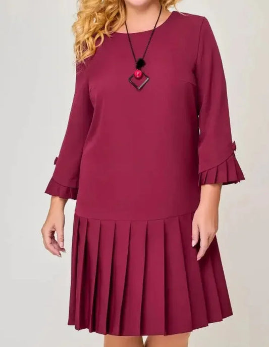 Women's Timeless Solid Colour Pleated Hem Dress