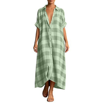 Women's Check Button Front Maxi Shirt Dress