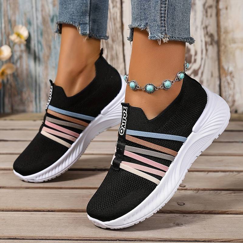 Women’s Breathable Slip On Mesh Trainers with Pastel Stripes