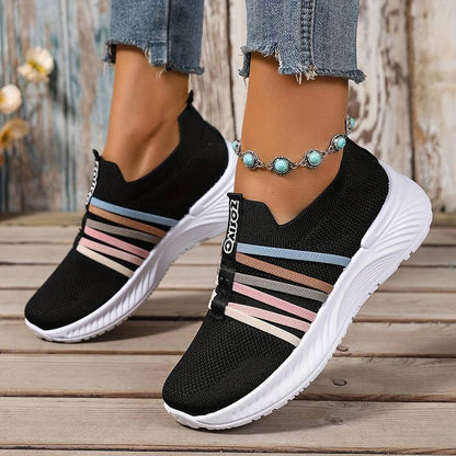 Women’s Breathable Slip On Mesh Trainers with Pastel Stripes