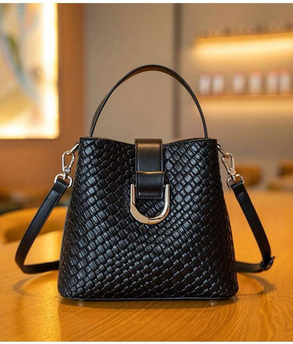 Handwoven Leather-Look Bucket Bag for Women