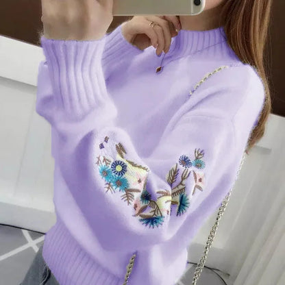 🔥Thick Cashmere-Like Knit Sweater with Floral Embroidery