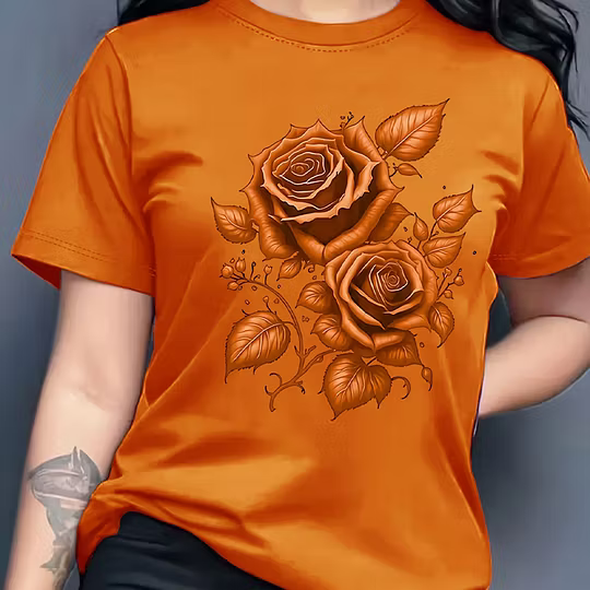 Rose Print Short-Sleeve T-Shirt