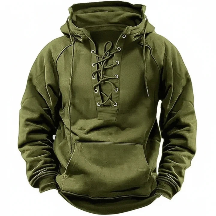 Men’s Long Sleeve Lace Up Hooded Sweatshirt