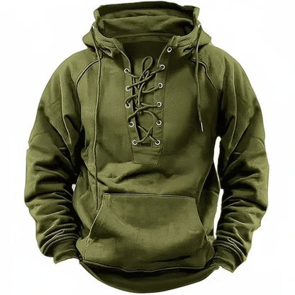 Men’s Long Sleeve Lace Up Hooded Sweatshirt