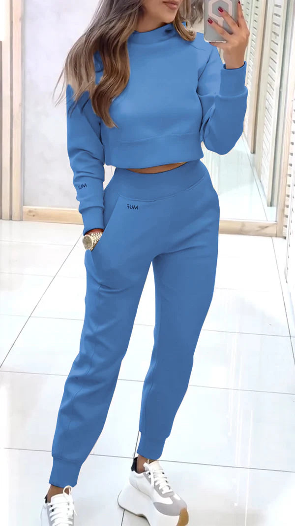 Women’s High-Collar Printed Knit Sweater and Trousers Lounge Set