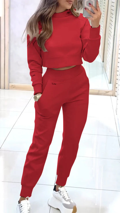 Women’s High-Collar Printed Knit Sweater and Trousers Lounge Set