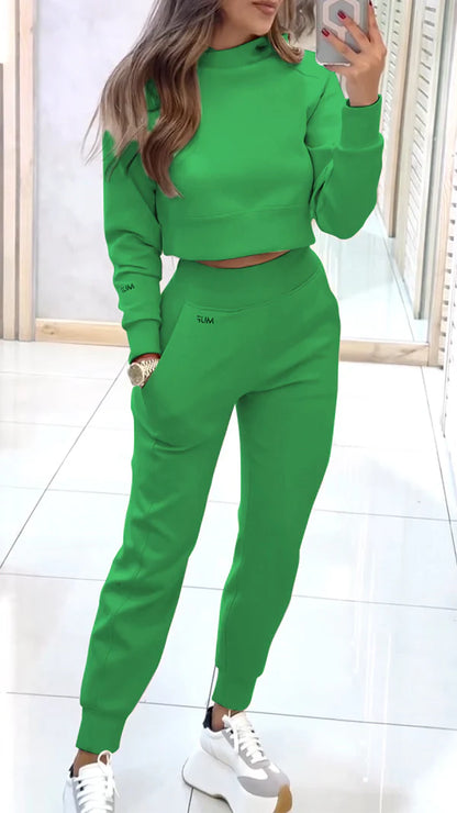 Women’s High-Collar Printed Knit Sweater and Trousers Lounge Set