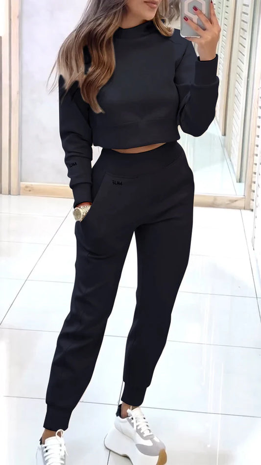 Women’s High-Collar Printed Knit Sweater and Trousers Lounge Set