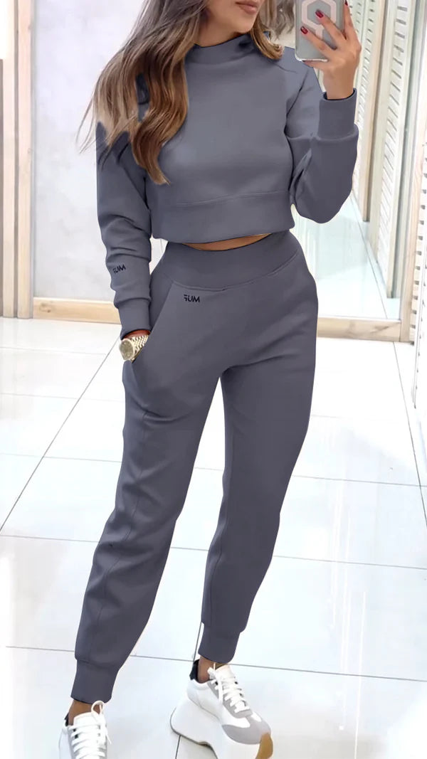 Women’s High-Collar Printed Knit Sweater and Trousers Lounge Set