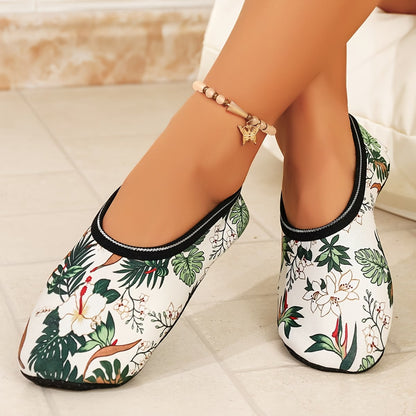 Women's Hibiscus Print Slip On Shoes
