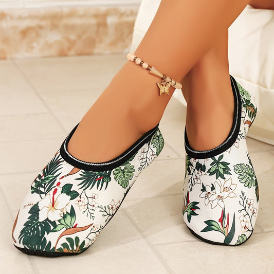 Women's Hibiscus Print Slip On Shoes