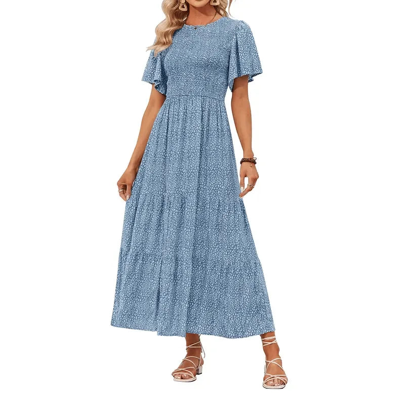 Floral Smocked High Waist Maxi Dress for Women