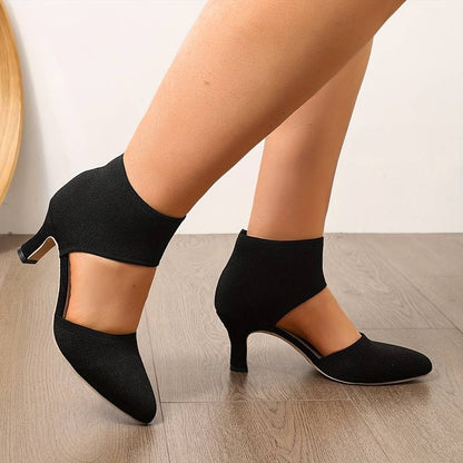 Women’s Knit Ankle-Cuff Low Heeled Court Shoes