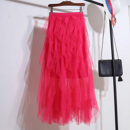 Women’s Asymmetrical Layered Ruffle Maxi Skirt