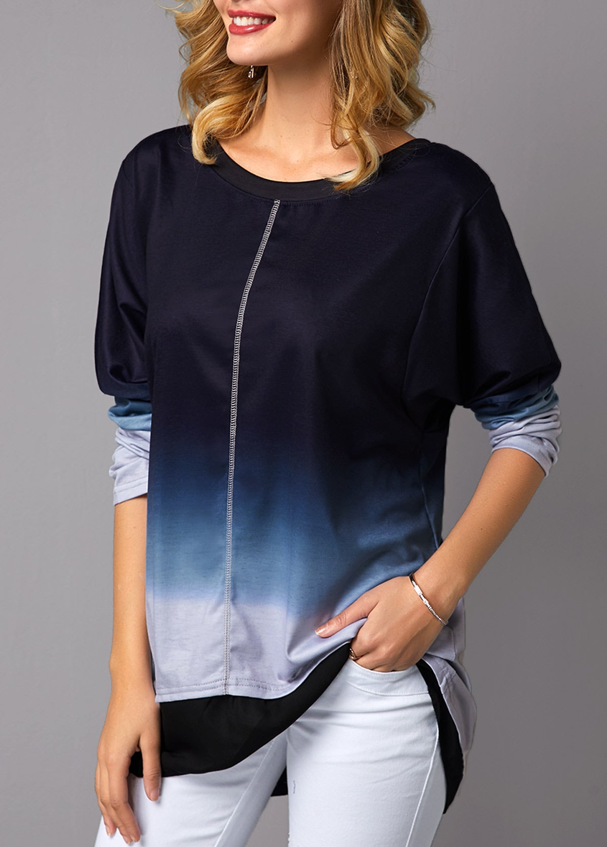 Women's Blue Ombre Asymmetric Tunic Top