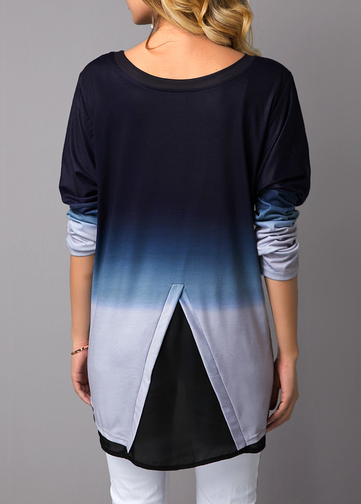Women's Blue Ombre Asymmetric Tunic Top
