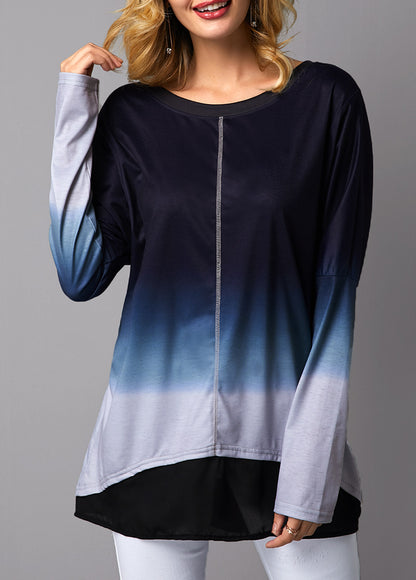 Women's Blue Ombre Asymmetric Tunic Top