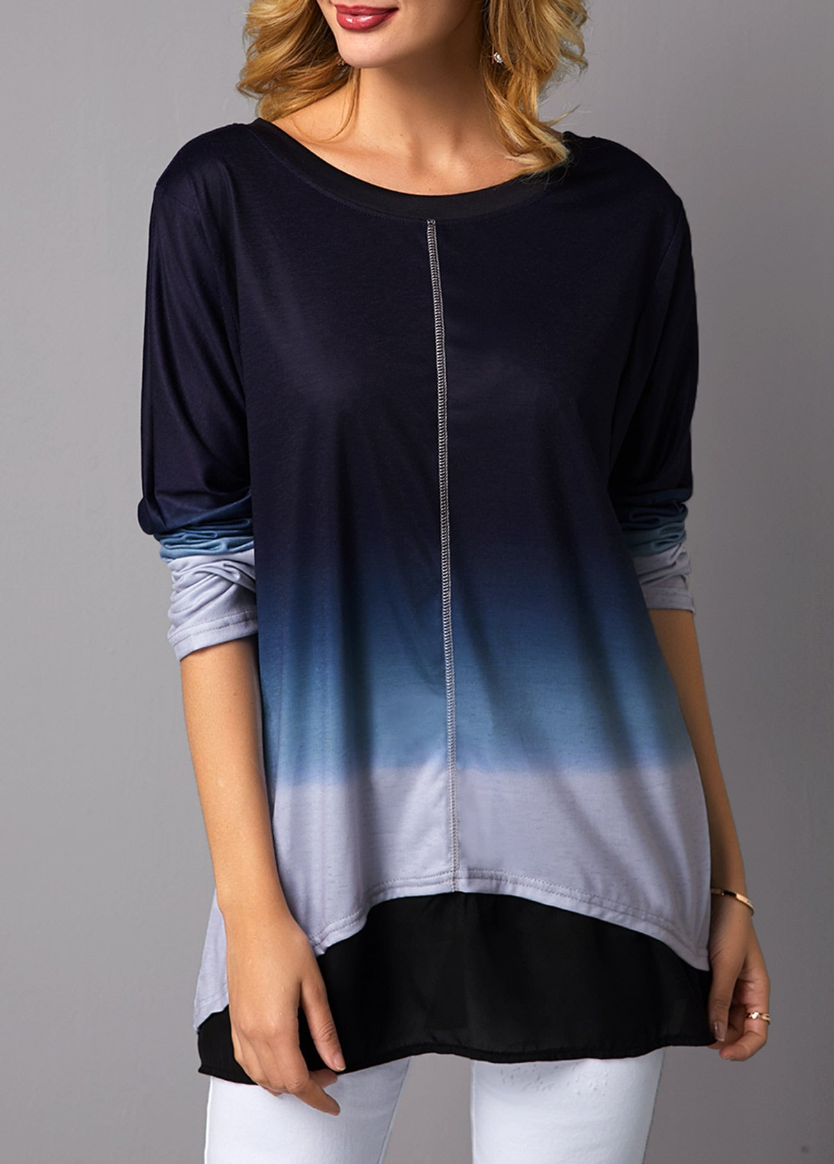 Women's Blue Ombre Asymmetric Tunic Top